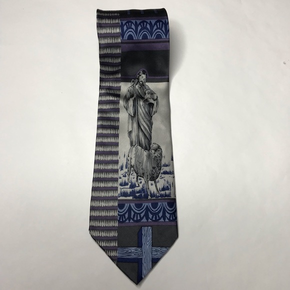Come House %100 Silk Tie with Religious Theme - Picture 1 of 4